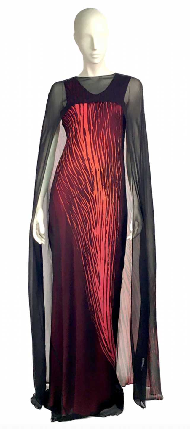 Flame Feather Bias Gown And Cape – Steve Sells Studio