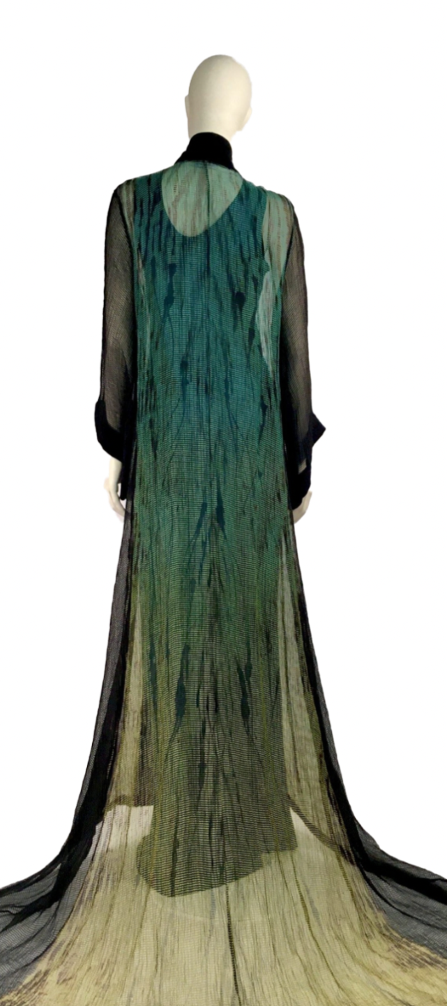 green emerald velvet dress Taffeta Dress with Puff Sleeve Coat Blue & Lime Green / FR 46