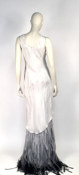 White Fringe Bias Gown