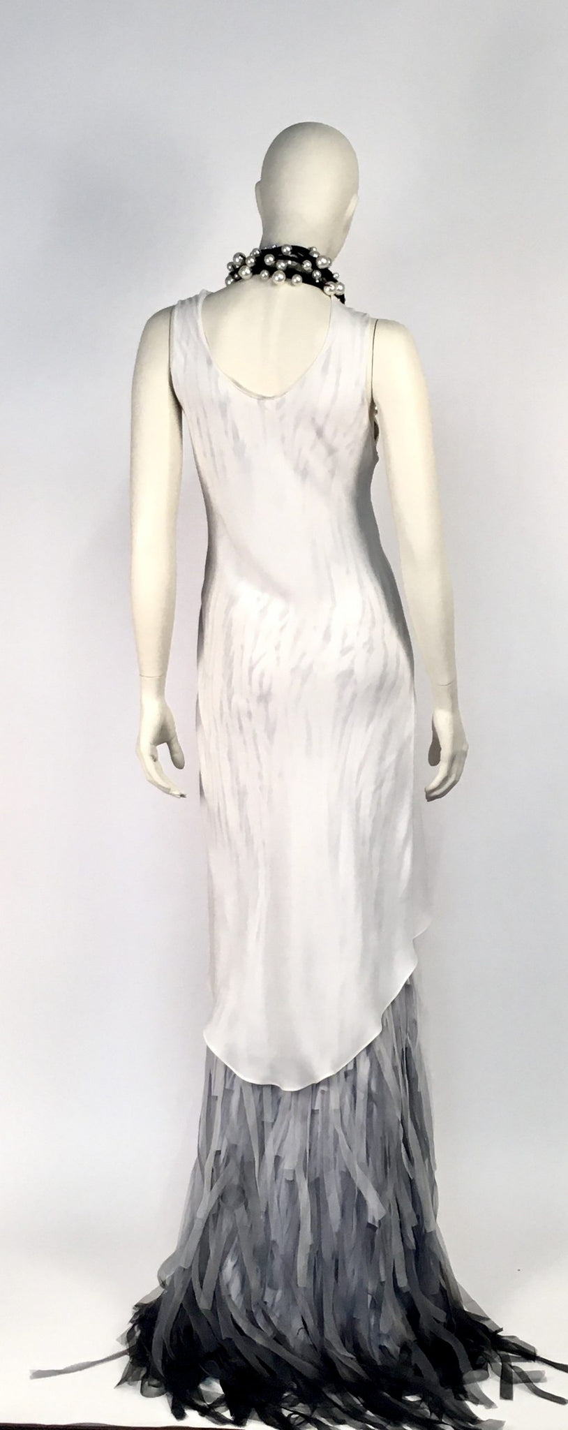 White Fringe Bias Gown