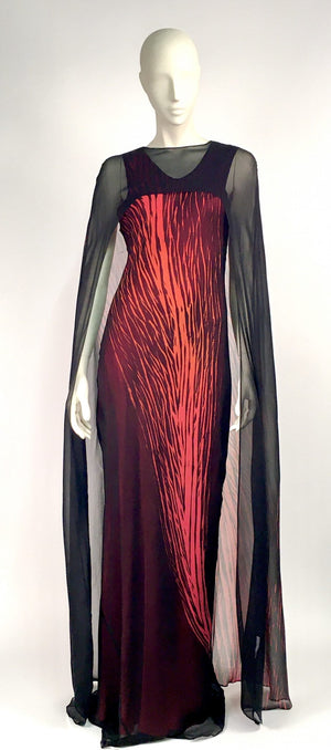 Flame Feather Bias Gown And Cape