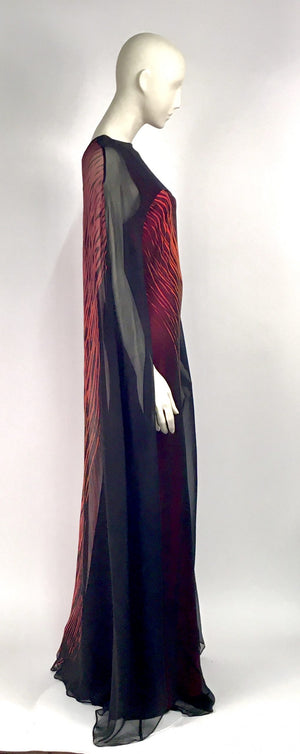 Flame Feather Bias Gown And Cape
